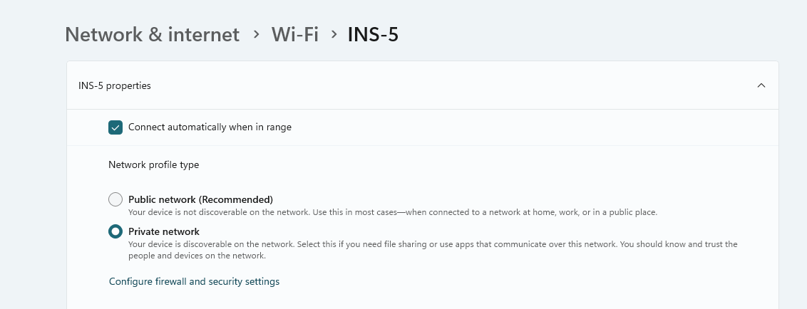 Windows Wifi Settings