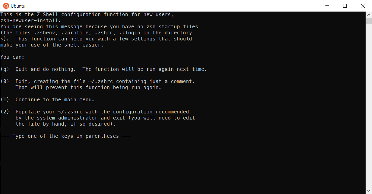 zsh welcome screen